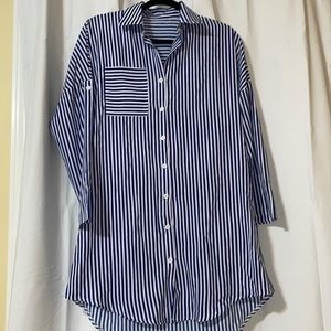 Blue and white shirt dress